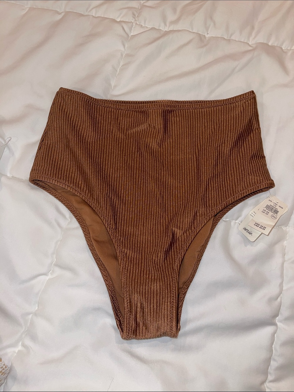aerie Ribbed High-Waist Bikini Bottoms - Brown